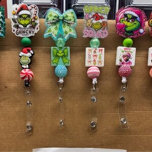Grinch-Themed Badge Reel Set with Colorful Designs